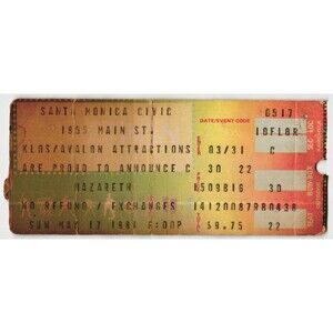 Vintage 1981 Nazareth Krokus Concert Ticket Stub Santa Monica CA